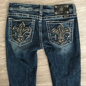 Miss Me Embellished Black Fleur De Lis Bootcut Jeans SZ 27
